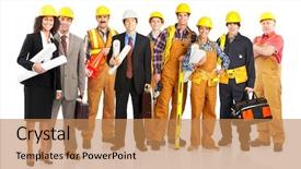  Presentation with over come challanges - Slides enhanced with cables manufacturing - young smiling architects isolated background and a coral colored foreground