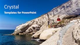  Presentation with world tourism - PPT theme featuring cableway-for-descent-to-sea background and a ocean colored foreground