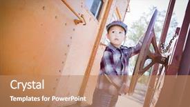  Presentation with race car - Theme enhanced with caboose - cute young mixed race boy background and a  colored foreground