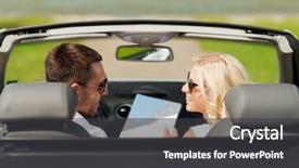  Presentation with driving road - PPT layouts having cabriolet car with map background and a dark gray colored foreground