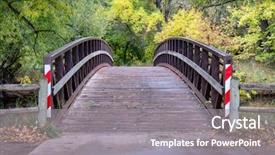  Presentation with fall - Theme having caccing - footbridge over a river background and a gray colored foreground