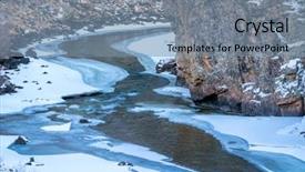  Presentation with winter river - Theme consisting of caccing - mountain river in winter scenery background and a seafoam green colored foreground