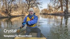  Presentation with winter river - Theme with caccing - senior canoe paddler background and a gray colored foreground