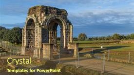  Presentation with roman ruins - Presentation theme having caceres-spain-18-december-2022 background and a tawny brown colored foreground