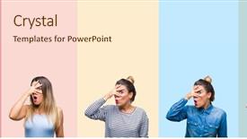  Presentation with collage - PPT layouts enhanced with shyness - collage of young beautiful woman background and a  colored foreground