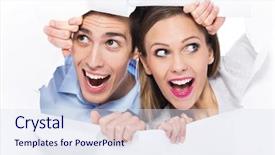  Presentation with paper - Presentation featuring couple peeping through hole background and a sky blue colored foreground