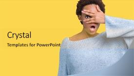  Presentation with eyes - Presentation theme featuring shyness - young beautiful african american woman background and a yellow colored foreground