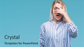  Presentation with woman praying over bible - Amazing PPT layouts having shyness - young blonde woman over isolated backdrop and a  colored foreground