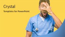  Presentation with hand surgeon - PPT layouts having shyness - young handsome doctor surgeon man background and a yellow colored foreground