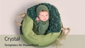  Presentation with green pharmaceuticals - Slide set having cacoon - nwborn swaddled in green coccon background and a seafoam green colored foreground