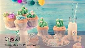  Presentation with cactus - Beautiful PPT theme featuring cactus cupcakes for children party backdrop and a coral colored foreground
