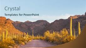  Presentation with arizona - Slide set having cactus-field-in-a-mountains background and a sky blue colored foreground