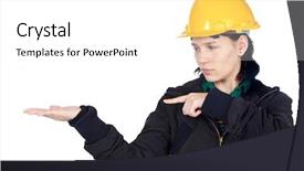  Presentation with empty - PPT theme having cad model - attractive young engineer indicating background and a white colored foreground