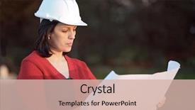  Presentation with engineering desk of civil engineer - PPT theme featuring cad model - attractive young engineer with helmet background and a  colored foreground