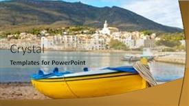  Presentation with sea fishing - Presentation theme enhanced with cadaques-in-catalonia-typical-spain background and a coral colored foreground