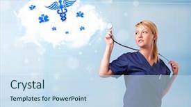  Presentation with medical caduceus - Presentation enhanced with caduceus - beautiful young doctor with abstract background and a sky blue colored foreground