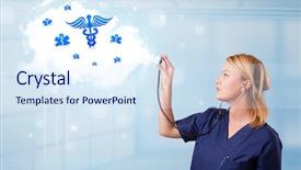  Presentation with medical caduceus - Audience pleasing PPT layouts consisting of caduceus - beautiful young doctor with abstract backdrop and a sky blue colored foreground