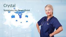  Presentation with caduceus - Slides with caduceus - beautiful young doctor with abstract background and a sky blue colored foreground