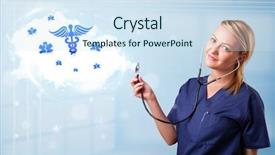  Presentation with caduceus - Slide set featuring caduceus - beautiful young doctor with abstract background and a sky blue colored foreground