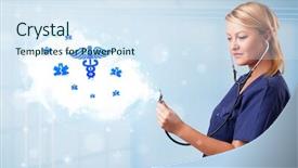  Presentation with medical caduceus - Amazing slide deck having caduceus - beautiful young doctor with abstract backdrop and a sky blue colored foreground