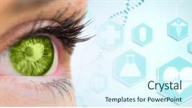  Presentation with eye medical - Presentation theme enhanced with caduceus - green eye looking ahead background and a sky blue colored foreground