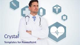  Presentation with calvary religious cross against - Slide set having caduceus - handsome doctor with arms crossed background and a sky blue colored foreground