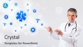  Presentation with medical caduceus - PPT layouts having caduceus - middle aged doctor with blue background and a white colored foreground