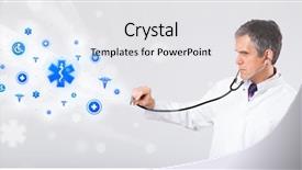  Presentation with medical caduceus - Audience pleasing PPT theme consisting of caduceus - middle aged doctor with blue backdrop and a white colored foreground