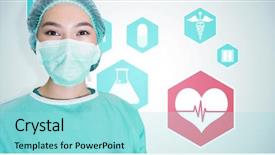  Presentation with hexagons - Presentation consisting of caduceus - portrait of surgeon woman background and a arctic colored foreground