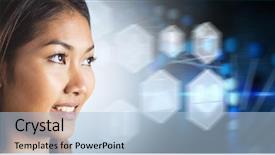  Presentation with hexagons - Audience pleasing slides consisting of caduceus - smiling businesswoman looking away backdrop and a light blue colored foreground