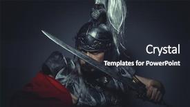  Presentation with roman army - Cool new PPT theme with caesar roman centurion with armor backdrop and a dark gray colored foreground