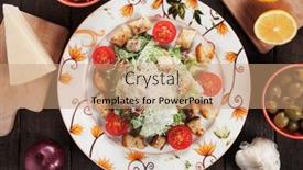  Presentation with salad dressing - Beautiful presentation theme featuring caesar-salad-with-roman-lettuce backdrop and a coral colored foreground