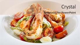  Presentation with tiger shrimp - Presentation theme having caesar salad with tiger shrimps background and a coral colored foreground