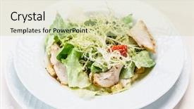  Presentation with soup appetizer and salad - Audience pleasing theme consisting of cheese plate served crackers - caesar salad backdrop and a soft green colored foreground