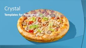  Presentation with vibrant blue - PPT theme enhanced with caesar-style-pizza-with-chicken background and a teal colored foreground