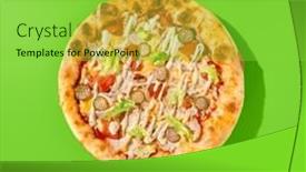  Presentation with modern food - Presentation theme having caesar-style-pizza-with-chicken background and a seafoam green colored foreground