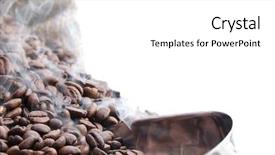  Presentation with red coffee bean - PPT theme consisting of caf torrefie - smoking roasted coffee bean background background and a white colored foreground