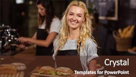  Presentation with waitress - Slides having cafe - pretty waitress holding a tray background and a tawny brown colored foreground