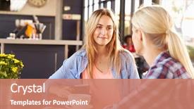  Presentation with coffee shop - Cool new slide set with cafe - two female friends talking backdrop and a coral colored foreground