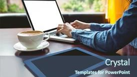  Presentation with canteen - Presentation theme featuring cafe at the university background and a ocean colored foreground