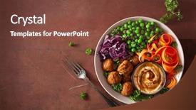  Presentation with vegan - Slide deck consisting of cafe de zanahoria - healthy vegan lunch bowl background and a tawny brown colored foreground