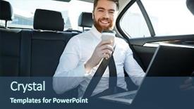  Presentation with car business - PPT layouts consisting of cafe de zanahoria - smiling bearded business man sitting background and a ocean colored foreground