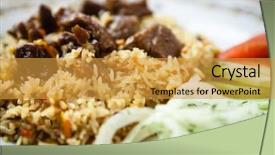  Presentation with beef - PPT theme consisting of cafe de zanahoria - uzbek pilaf with beef background and a gold colored foreground