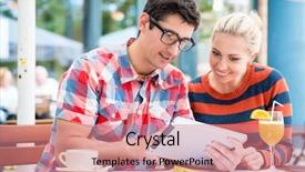  Presentation with street - Slide deck having cafe drinking coffee and juice background and a  colored foreground