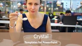  Presentation with rise - Colorful slide set enhanced with cafe gourmand - pretty young woman eats rise backdrop and a coral colored foreground