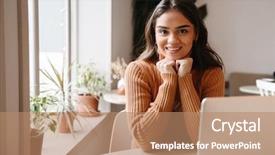  Presentation with sitting posture and computer ergonomics - PPT theme having cafe indoors using laptop computer background and a coral colored foreground