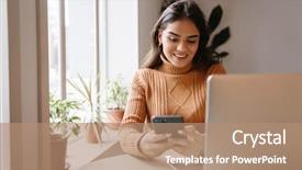  Presentation with cafe - Presentation design featuring cafe indoors using laptop computer background and a coral colored foreground