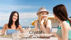  Presentation with holidays - Colorful presentation theme enhanced with cafe on the beach backdrop and a coral colored foreground