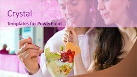  Presentation with ice cream sundae - Cool new presentation design with cafe or ice cream parlor backdrop and a  colored foreground