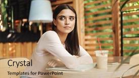  Presentation with youth - Beautiful PPT theme featuring cafe outdoors with a magazine backdrop and a coral colored foreground